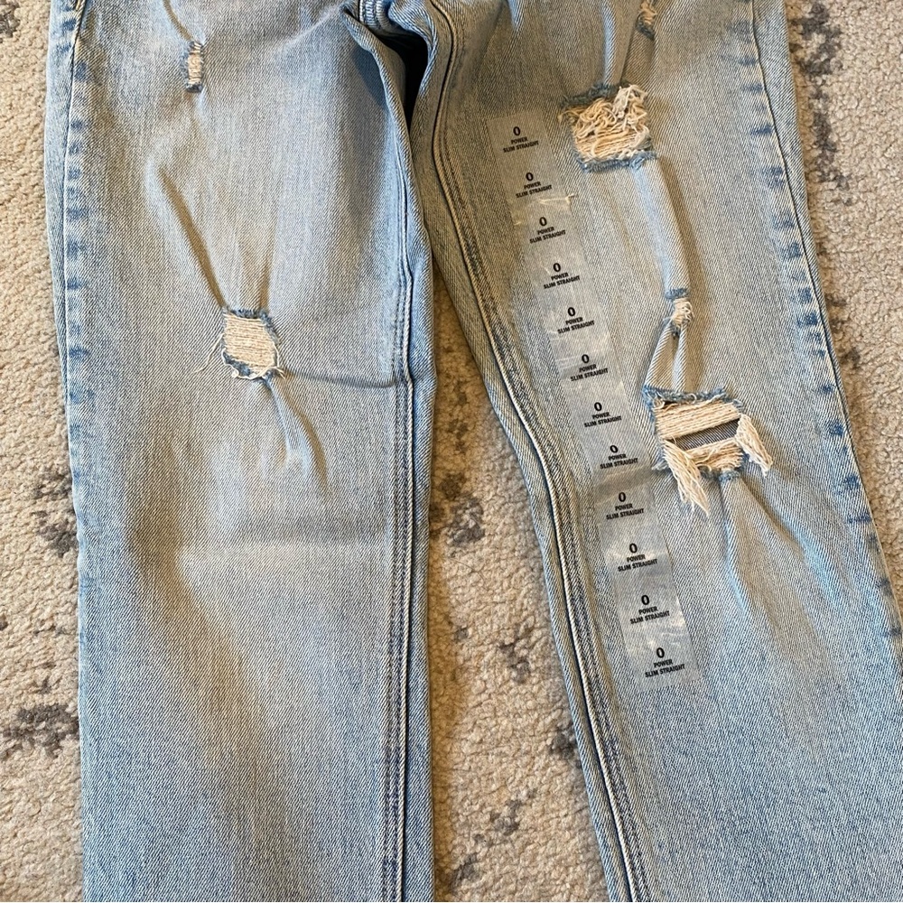 Old Navy Power Slim Straight Ankle Jeans Buttlon Fly Distressed - Picture 4 of 8